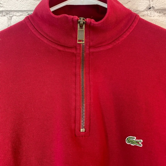 Lacoste Vintage Oversized Red Quarter Zip Sweatshirt Hoodie Pockets Size Medium - Picture 2 of 10